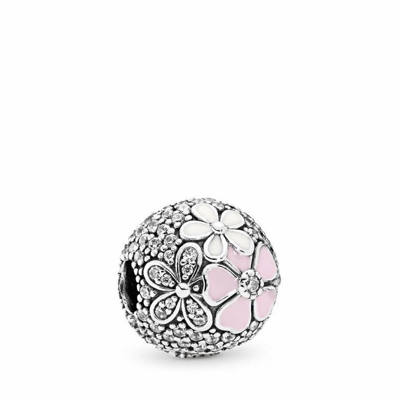 Pandora Poetic Blooms Charm Ireland - Sterling Silver/Enamel/Pink/Cubic Zirconia - 645891BDG